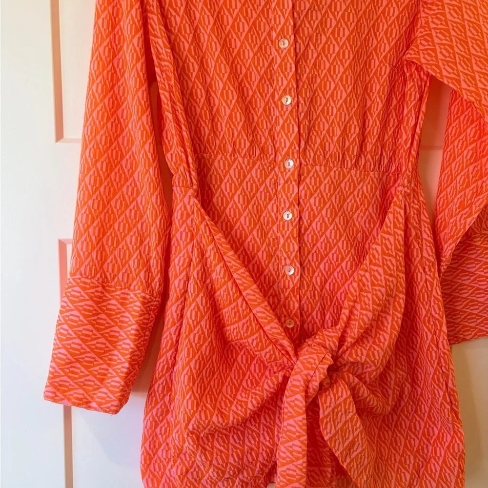NWT Women $128 Free People Rillo Orange Beach Summer Shirtdress size Small